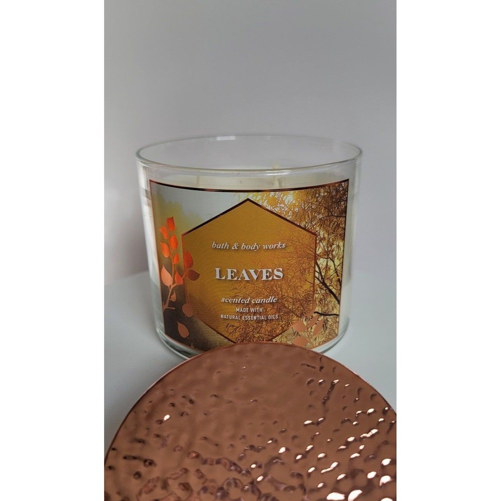 NEW *Leaves w Fancy Lid* Bath & Body Works 3-Wick Candle